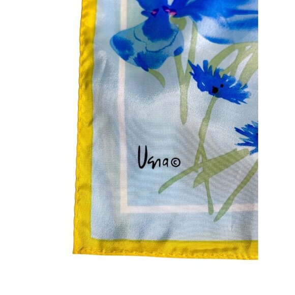 Vera Veresa Vintage Blue Yellow Floral Polyester Scarf - Picture 4 of 7